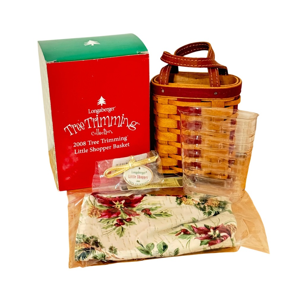 Longaberger 2008 Little Shopper Tree Trimming Basket Red Protector Tie-On Box